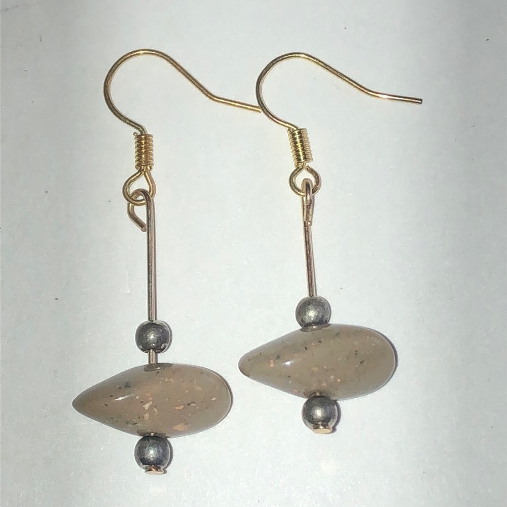 Elegant Gold Tone and Tan Beaded Boho Dangle Earrings
